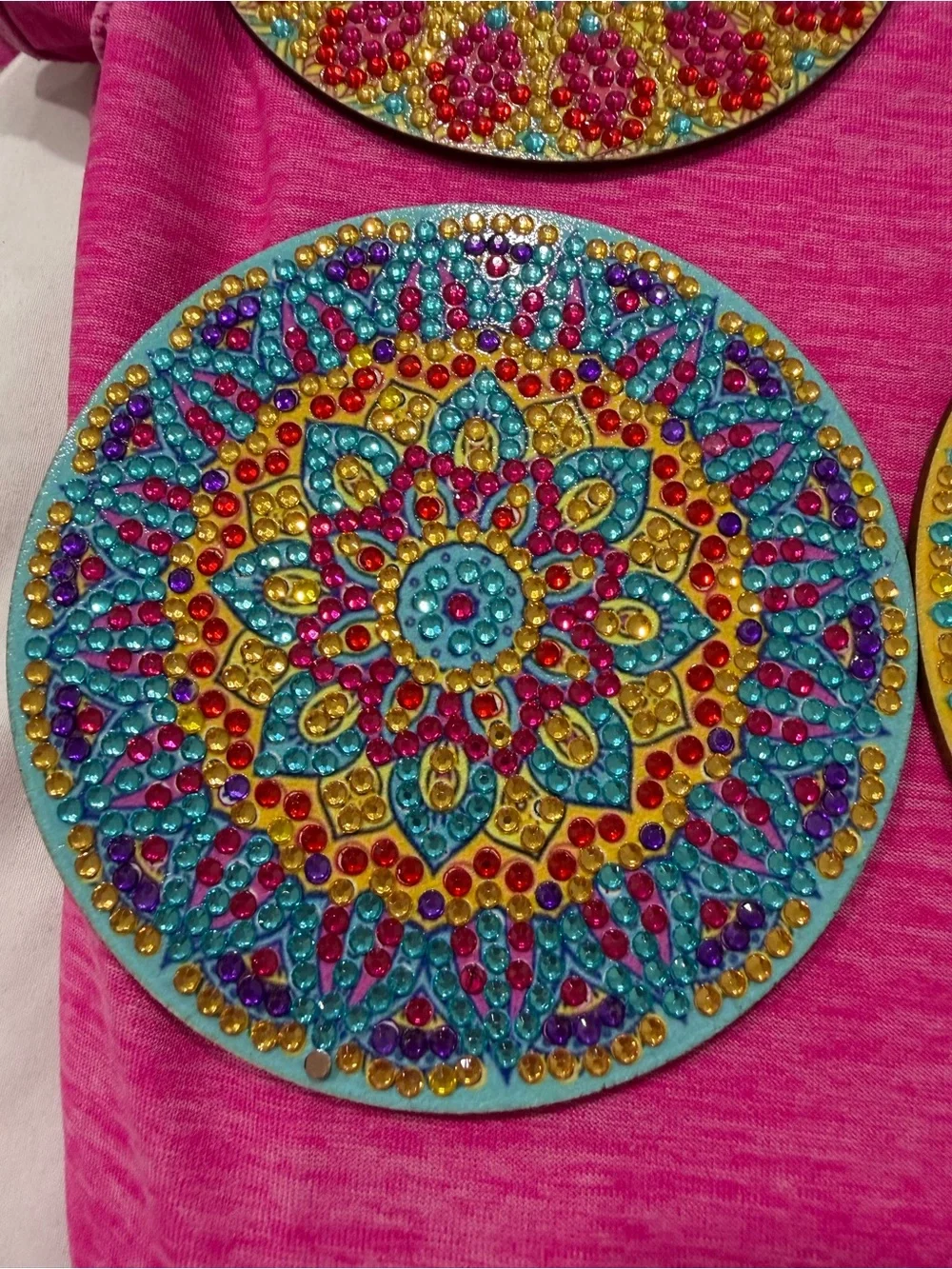 Decorative Beaded Serving Tray - Pink, Gold & Blue